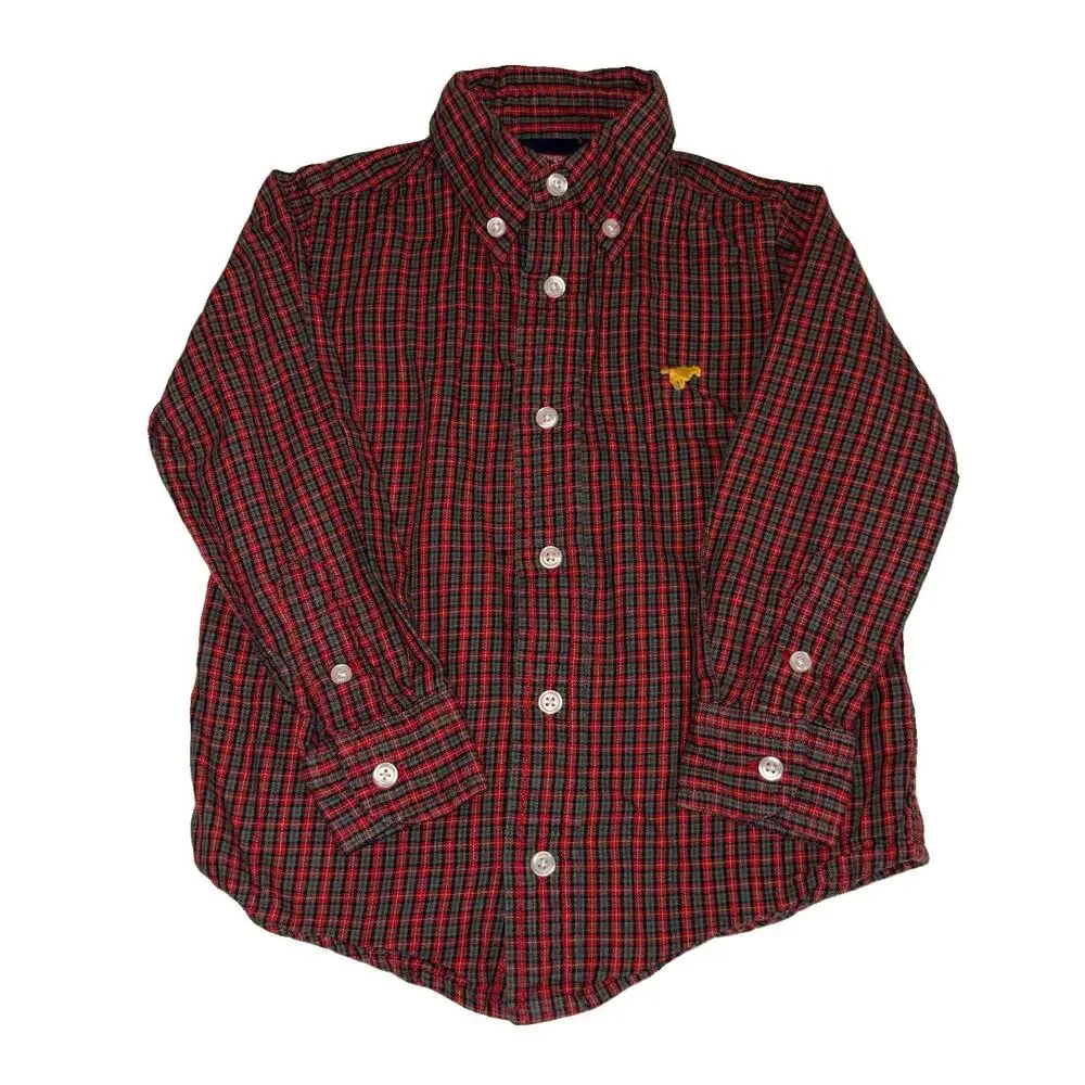 Wrangler Toddler Boys Plaid Button Down Shirt 4T Long Sleeve Horse Logo Western